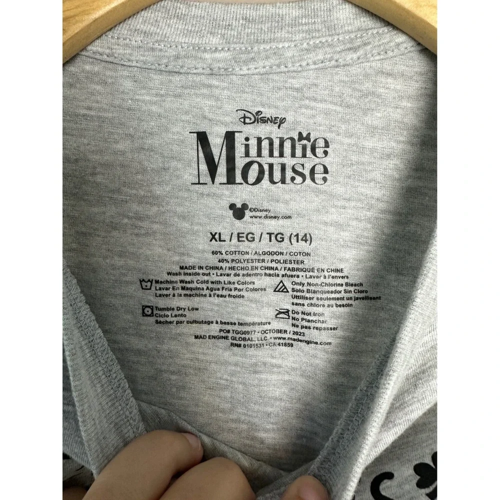 Disney Minnie Mouse Girls XL 14 St Patricks Day Long Sleeve Shirt Gray Gold